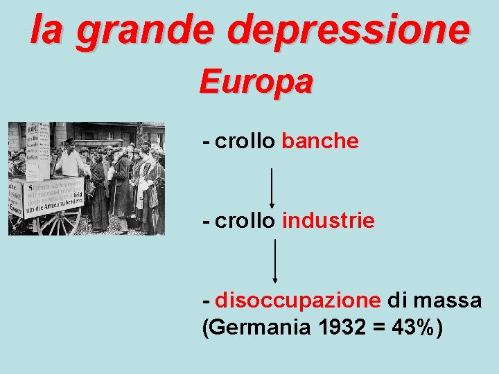 la grande depressione Europa - crollo banche - crollo industrie - disoccupazione di massa