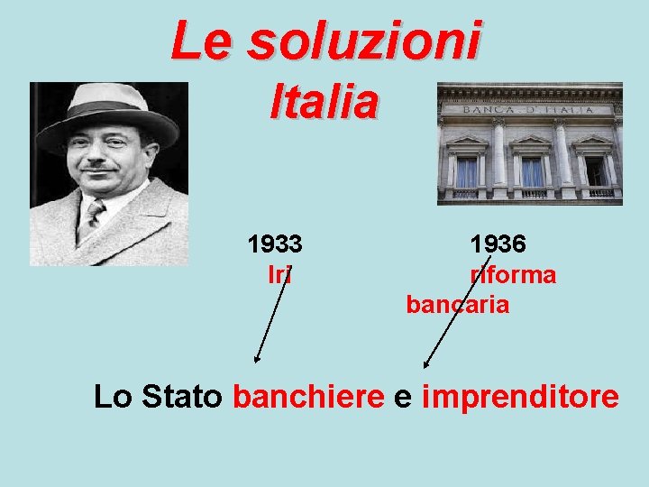 Le soluzioni Italia 1933 Iri 1936 riforma bancaria Lo Stato banchiere e imprenditore 