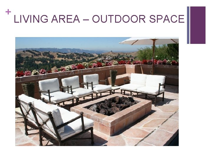 + LIVING AREA – OUTDOOR SPACE + LIVING AREA – OUTDOOR SPACE