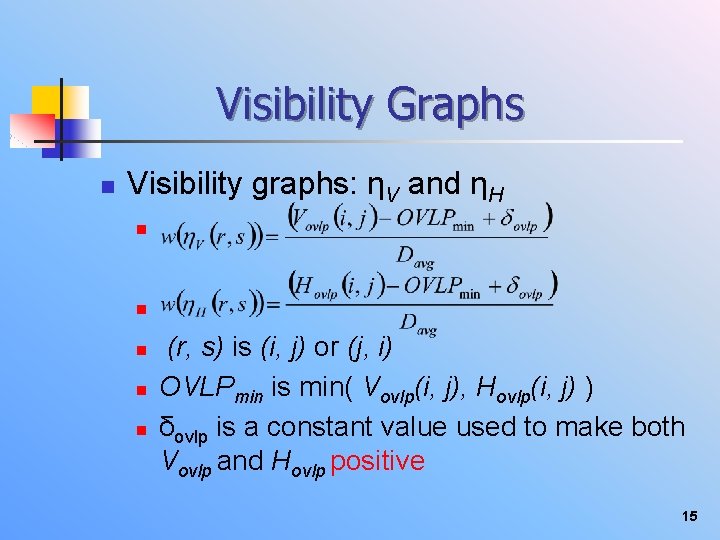 Visibility Graphs n Visibility graphs: ηV and ηH n n n (r, s) is