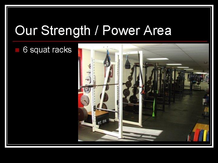 Our Strength / Power Area n 6 squat racks 