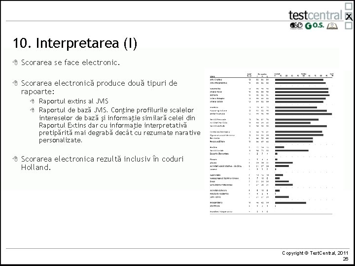 10. Interpretarea (I) 8 Scorarea se face electronic. 8 Scorarea electronică produce două tipuri