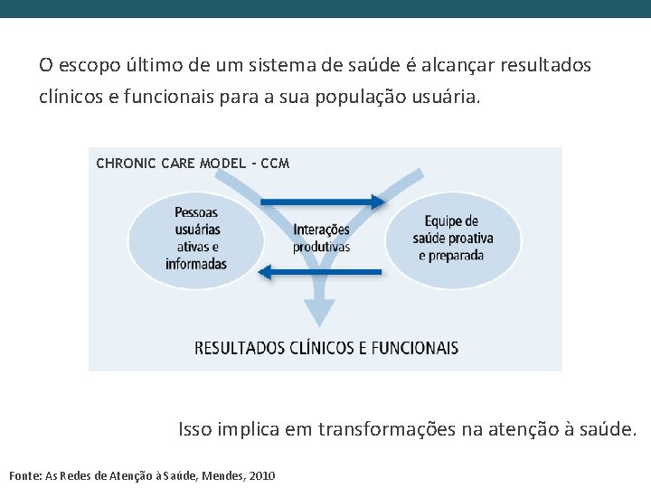 O escopo último de um sistema de saúde é alcançar resultados clínicos e funcionais