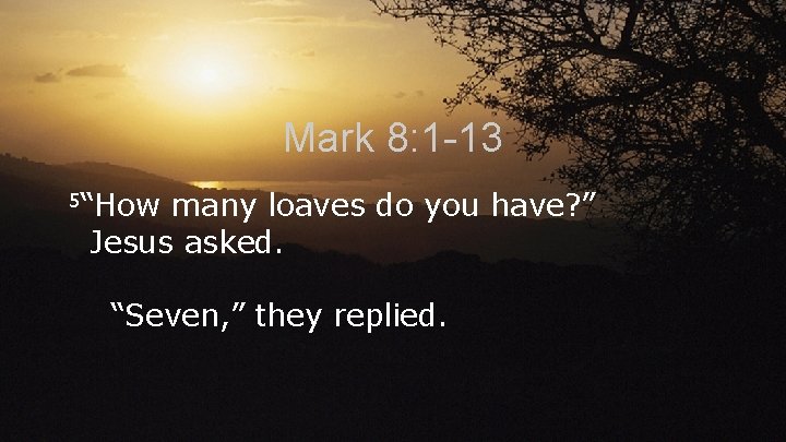 Mark 8: 1 -13 5“How many loaves do you have? ” Jesus asked. “Seven,