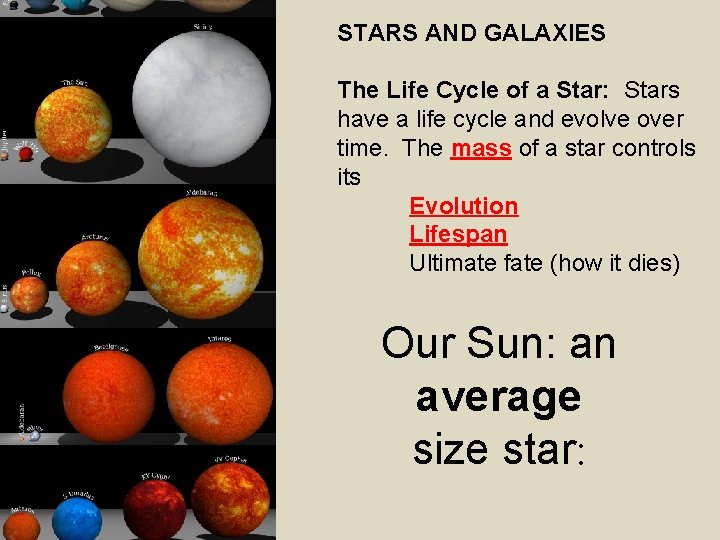 STARS AND GALAXIES The Life Cycle of a Star: Stars have a life cycle