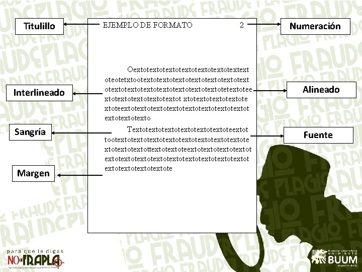 Titulillo Interlineado Sangría Margen EJEMPLO DE FORMATO 2 Oextotextotextotextext oteotetxtootextotextotextotextotee xtotextotextote xtoteextotextotextotextotexto Textotextotextoteextot tootextotextotextotextotextottextoteextotextotextotextotextote