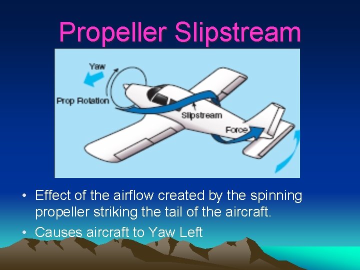 Propeller Slipstream • Effect of the airflow created by the spinning propeller striking the