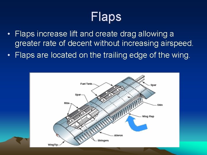 Flaps • Flaps increase lift and create drag allowing a greater rate of decent