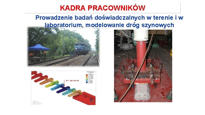 KADRA PRACOWNIKÓW Prowadzenie badań doświadczalnych w terenie i w laboratorium, modelowanie dróg szynowych 