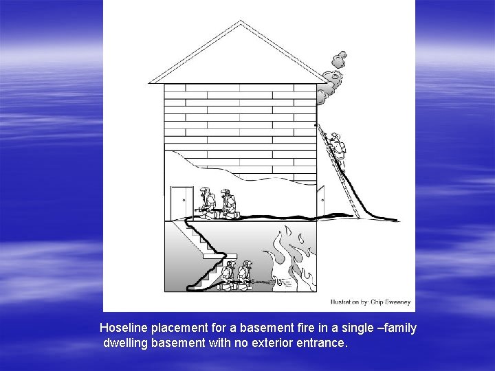 Hoseline placement for a basement fire in a single –family dwelling basement with no