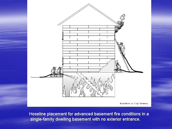 Hoseline placement for advanced basement fire conditions in a single-family dwelling basement with no