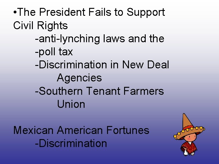  • The President Fails to Support Civil Rights -anti-lynching laws and the -poll