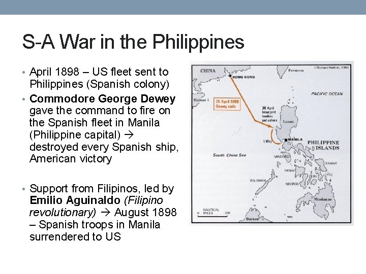 S-A War in the Philippines • April 1898 – US fleet sent to Philippines S-A War in the Philippines • April 1898 – US fleet sent to Philippines