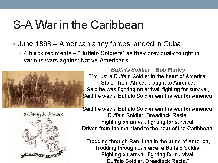 S-A War in the Caribbean • June 1898 – American army forces landed in S-A War in the Caribbean • June 1898 – American army forces landed in