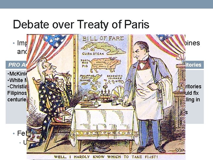 Debate over Treaty of Paris • Imperialism debate… should the US annex the Philippines Debate over Treaty of Paris • Imperialism debate… should the US annex the Philippines