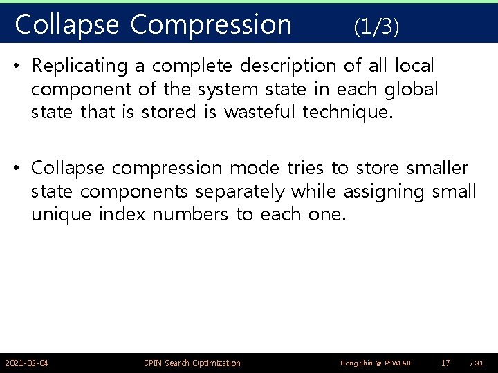 Collapse Compression (1/3) • Replicating a complete description of all local component of the