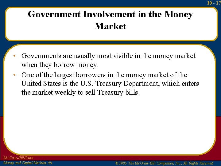 10 - 17 Government Involvement in the Money Market • Governments are usually most 10 - 17 Government Involvement in the Money Market • Governments are usually most
