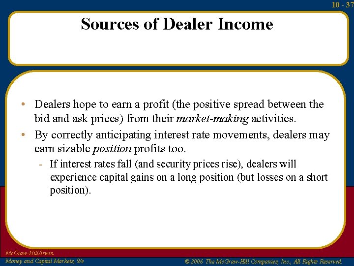 10 - 37 Sources of Dealer Income • Dealers hope to earn a profit