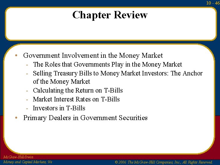 10 - 46 Chapter Review • Government Involvement in the Money Market - The