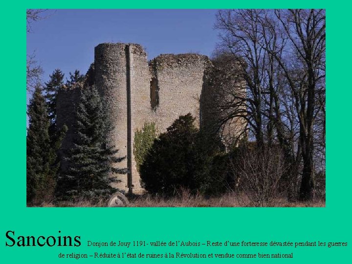 Sancoins Donjon de Jouy 1191 - vallée de l’Aubois – Reste d’une forteresse dévastée