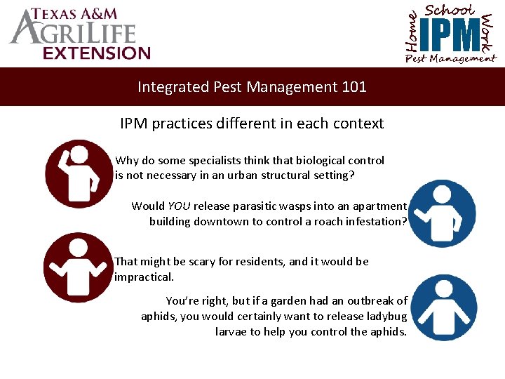 School Home Work IPM Pest Management Integrated Pest Management 101 IPM practices different in