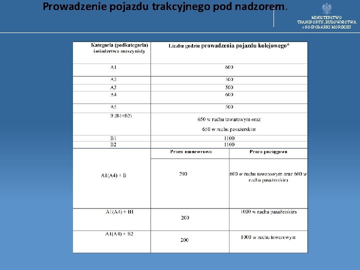 Prowadzenie pojazdu trakcyjnego pod nadzorem. MINISTERSTWO TRANSPORTU, BUDOWNICTWA i GOSPODARKI MORSKIEJ 