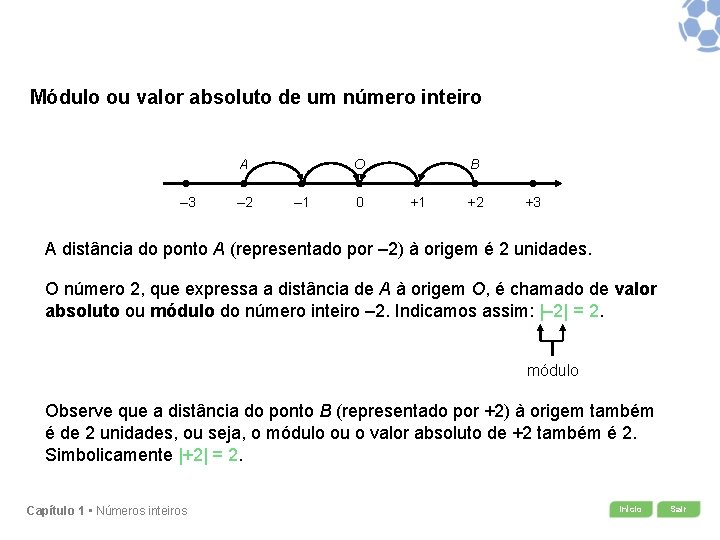 Módulo ou valor absoluto de um número inteiro A ‒ 3 ‒ 2 O