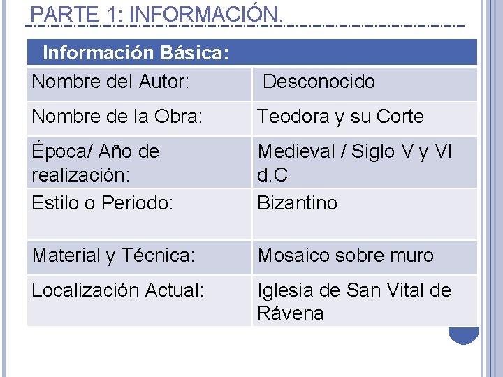 PARTE 1: INFORMACIÓN. Información Básica: Nombre del Autor: INFORMACIÓN BÁSICA Desconocido. Nombre de la