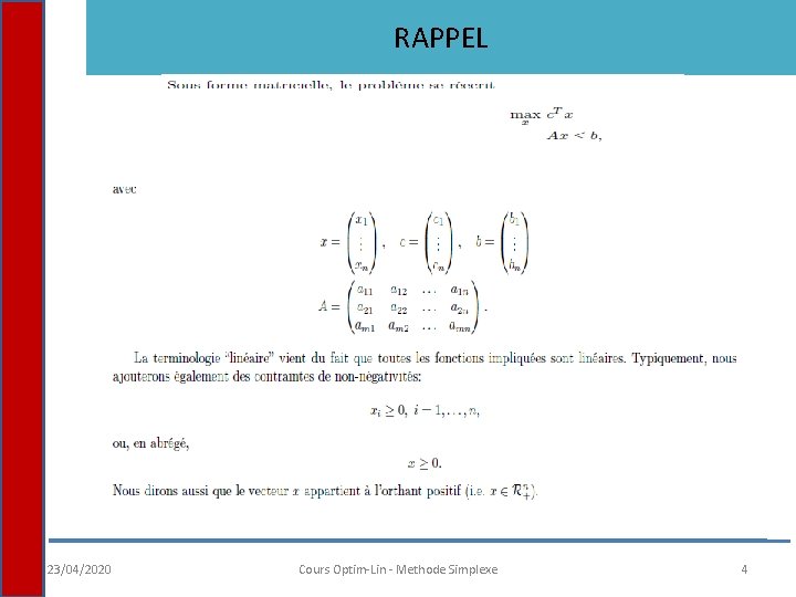 RAPPEL 23/04/2020 Cours Optim-Lin - Methode Simplexe 4 