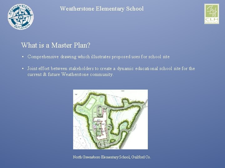 Weatherstone Elementary School What is a Master Plan? • Comprehensive drawing which illustrates proposed