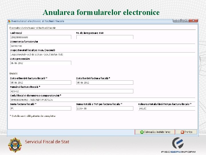 Anularea formularelor electronice 