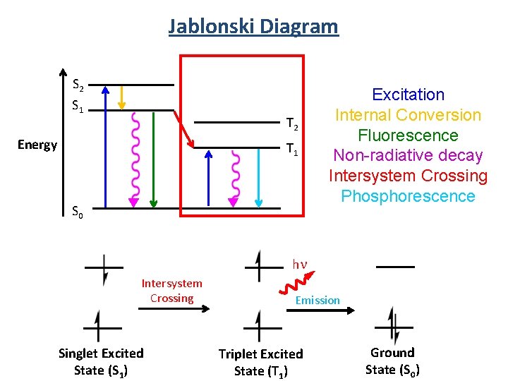 Jablonski Diagram S 2 S 1 T 2 Energy T 1 S 0 Excitation