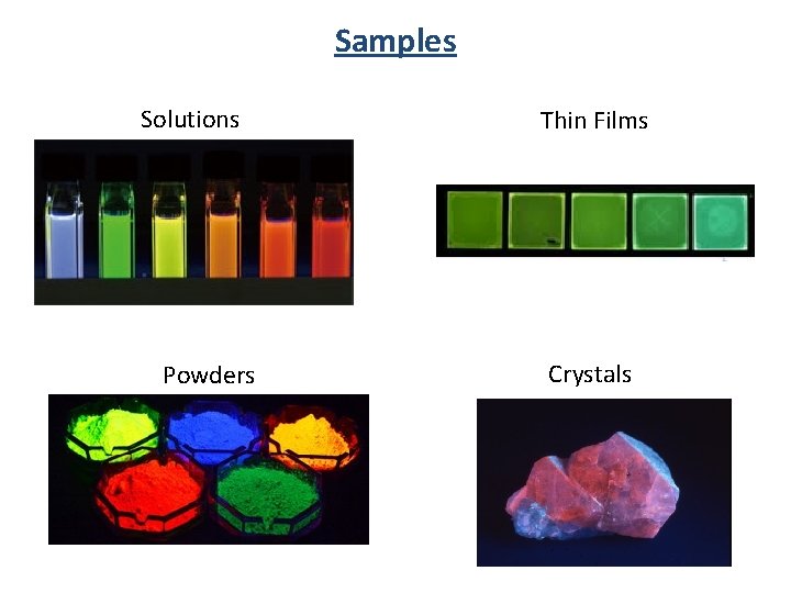 Samples Solutions Powders Thin Films Crystals 