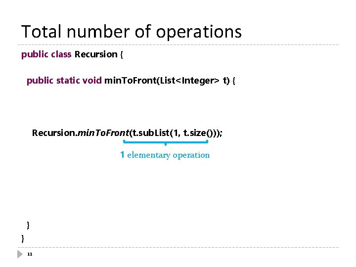 Total number of operations public class Recursion { public static void min. To. Front(List<Integer>