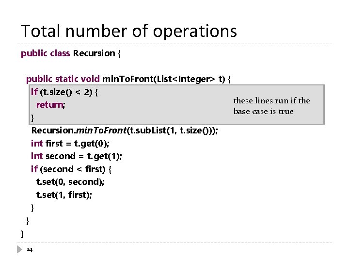 Total number of operations public class Recursion { public static void min. To. Front(List<Integer>