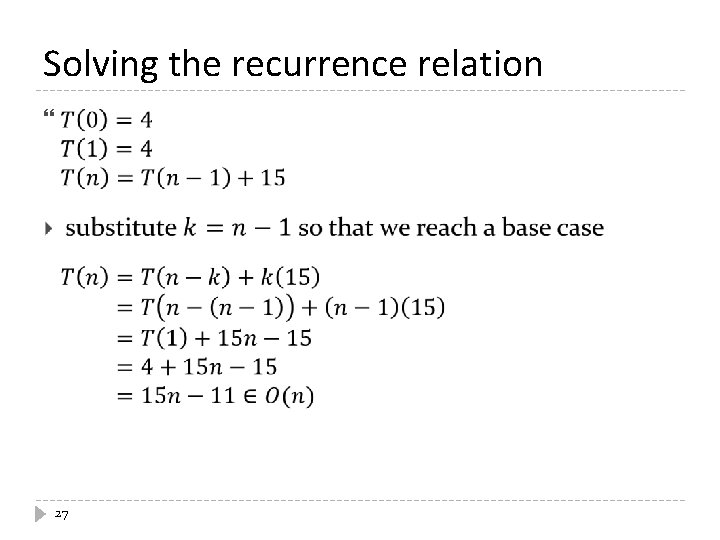 Solving the recurrence relation 27 