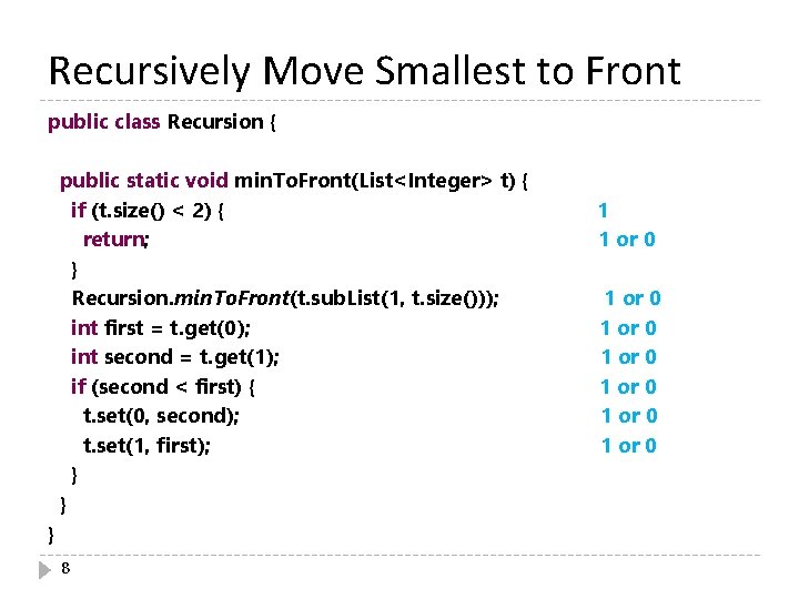 Recursively Move Smallest to Front public class Recursion { public static void min. To.