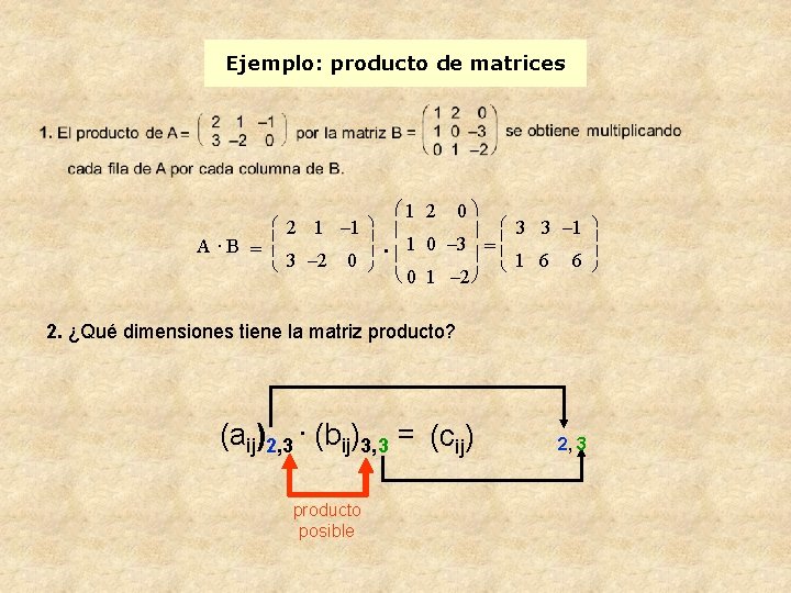 Ejemplo: producto de matrices A ·B = æ ç ç è 2 1 –