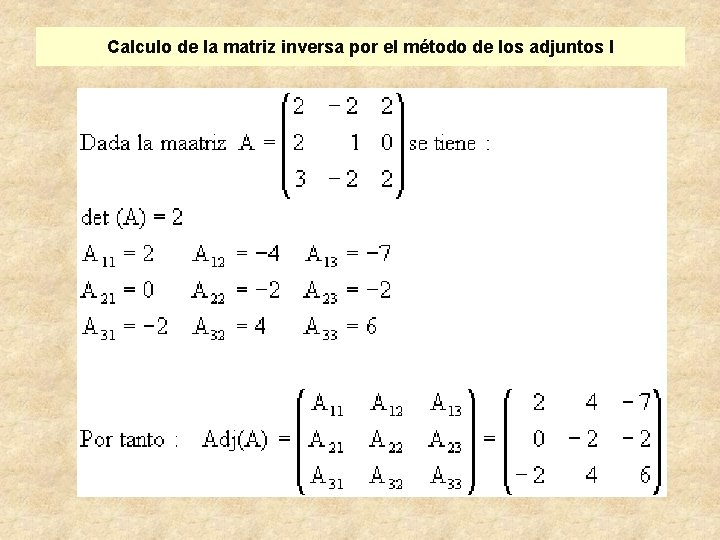 Calculo de la matriz inversa por el método de los adjuntos I 