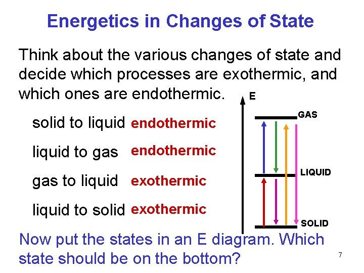 Energetics in Changes of State Think about the various changes of state and decide