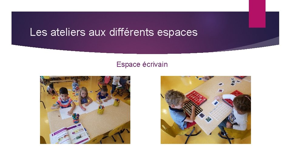 Les ateliers aux différents espaces Espace écrivain 