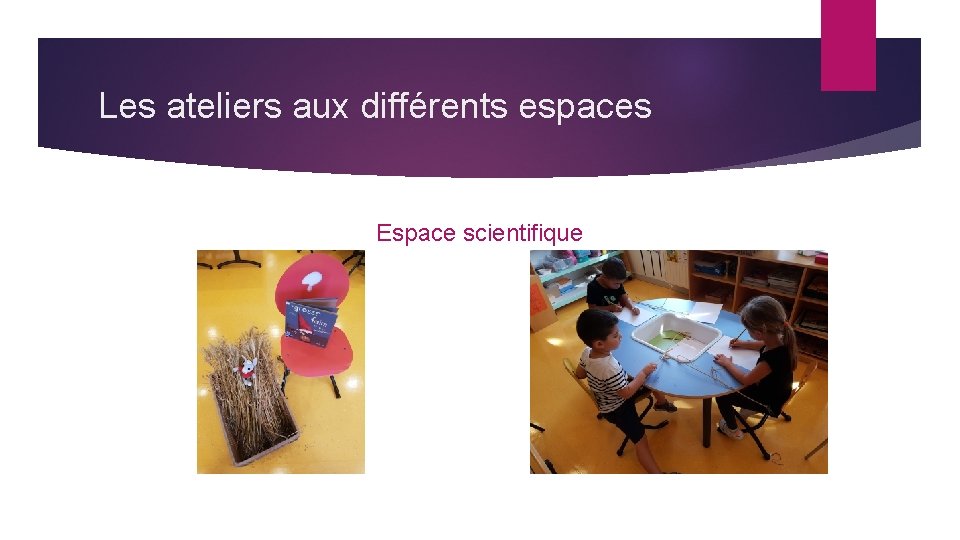 Les ateliers aux différents espaces Espace scientifique 