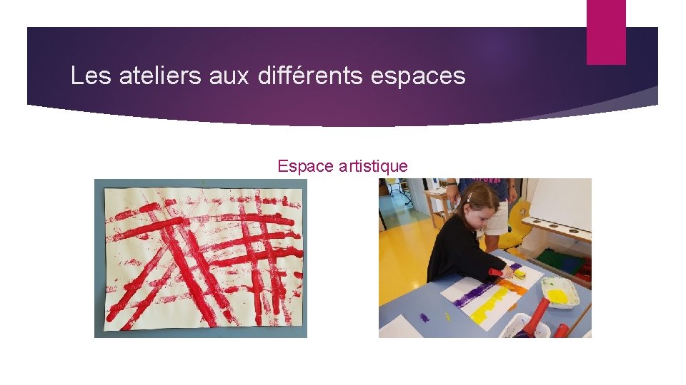 Les ateliers aux différents espaces Espace artistique 