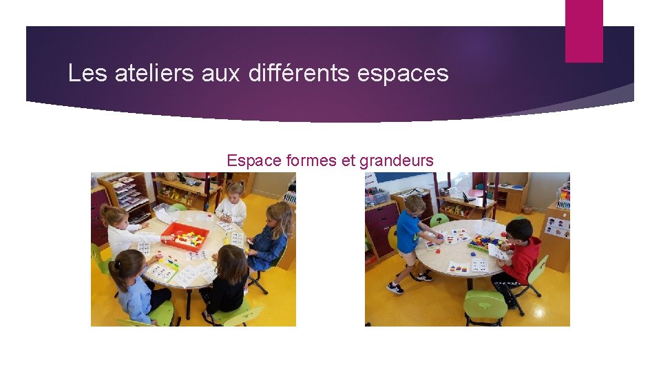 Les ateliers aux différents espaces Espace formes et grandeurs 