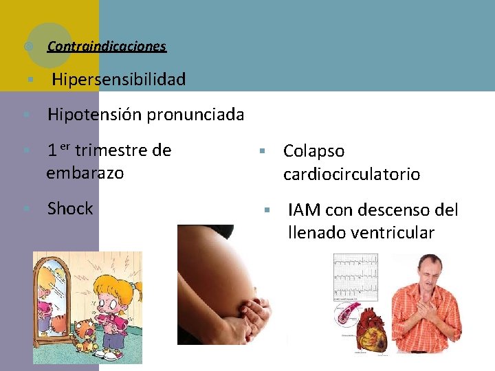 Contraindicaciones § Hipersensibilidad § Hipotensión pronunciada § 1 er trimestre de embarazo § Contraindicaciones § Hipersensibilidad § Hipotensión pronunciada § 1 er trimestre de embarazo §