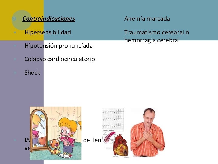  Contraindicaciones § Anemia marcada § Hipersensibilidad § § Hipotensión pronunciada Traumatismo cerebral o