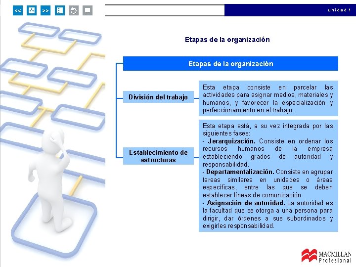 unidad 1 Etapas de la organización División del trabajo Establecimiento de estructuras Esta etapa