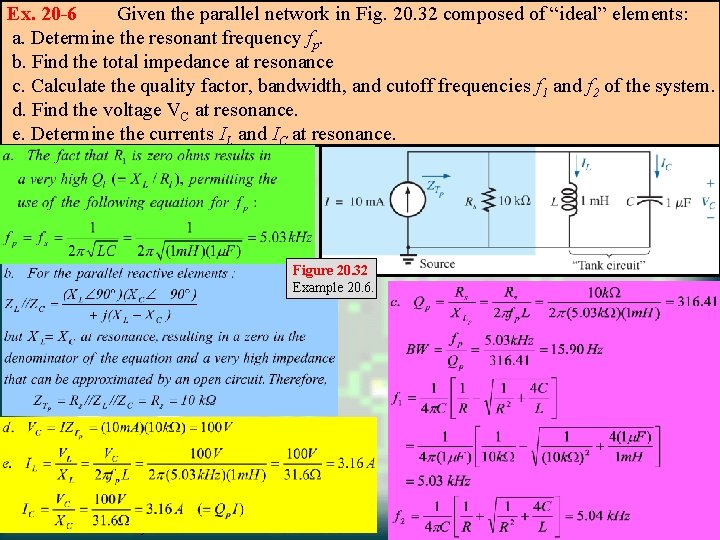 Ex. 20 -6 Given the parallel network in Fig. 20. 32 composed of “ideal”