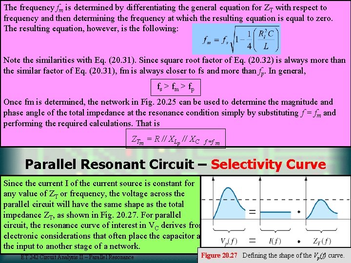 The frequency fm is determined by differentiating the general equation for ZT with respect