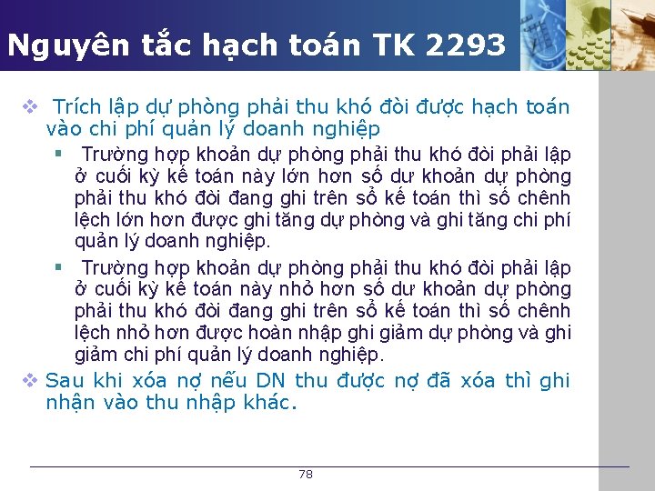 Nguyên tắc hạch toán TK 2293 v Trích lập dự phòng phải thu khó